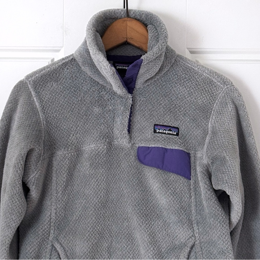 Patagonia Re-Tool Snap T Fleece Pullover Womens XS Gray Purple Sweater Pocket - Picture 2 of 15